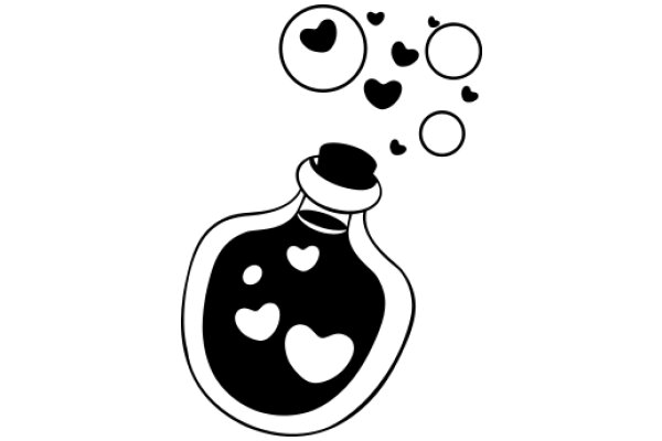 A Whimsical Scene of a Heart-Shaped Bottle and Floating Hearts