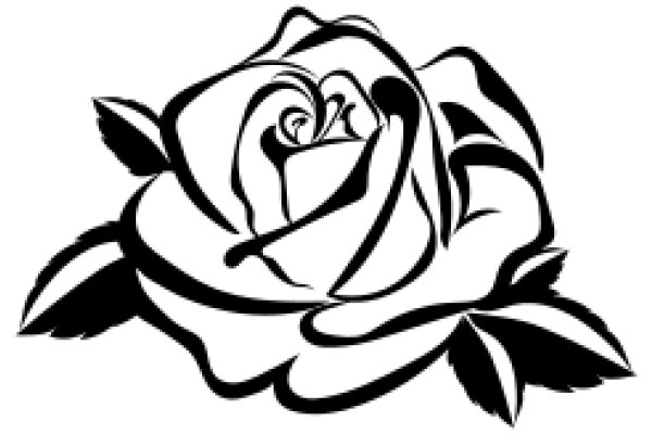 Elegant Rose with Leaves, Line Art