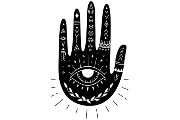 Stylized Hand Artwork with Symbols and an Eye