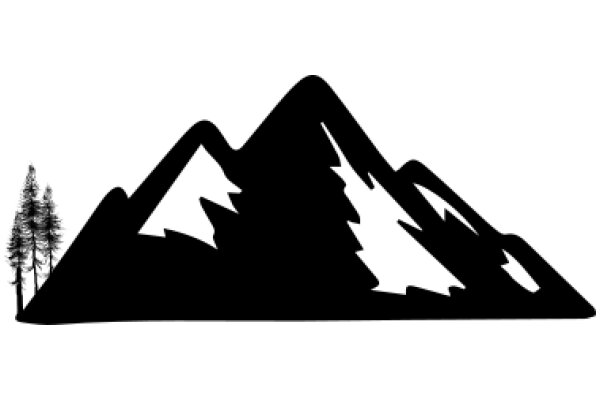 Silhouette of a Mountain and Trees against a White Background