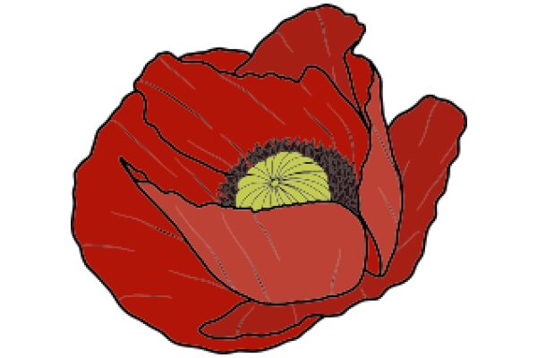 Vivid Illustration of a Red Flower with a Yellow Center