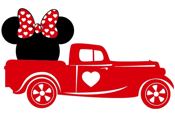 A Heartwarming Scene of a Red Truck with Minnie Mouse and a Heart