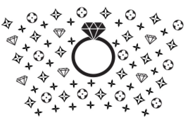 A Diamond Ring Surrounded by a Pattern of Stars and Diamonds