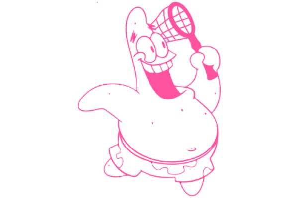 A Pink-Outlined Cartoon of SpongeBob SquarePants Holding a Tennis Racket