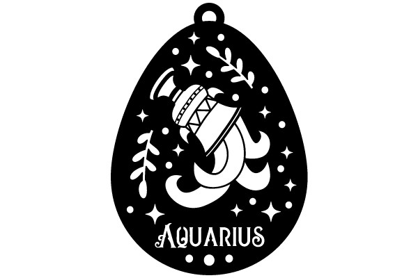 Aquarius Zodiac Sign Charm with Black Background and White Design