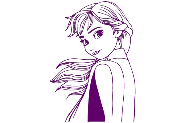 Stylized Portrait of a Girl with Purple Hair and a Cape