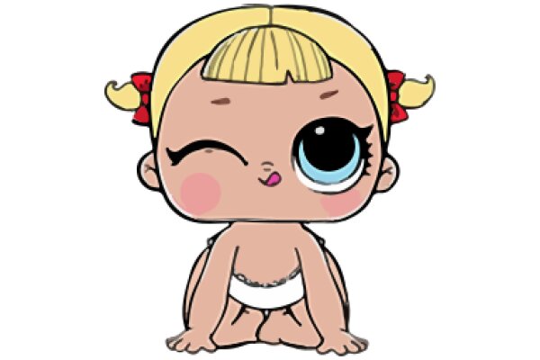 Adorable Cartoon Baby with Blonde Hair and Blue Eyes