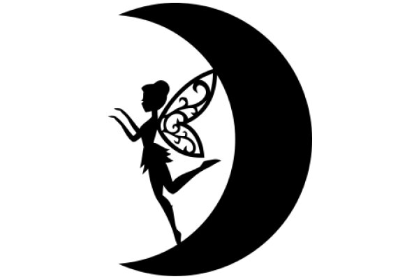 Silhouette of a Tinkerbell-like figure with a moon in the background