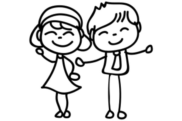 A Simple Line Drawing of a Boy and Girl Embracing Each Other