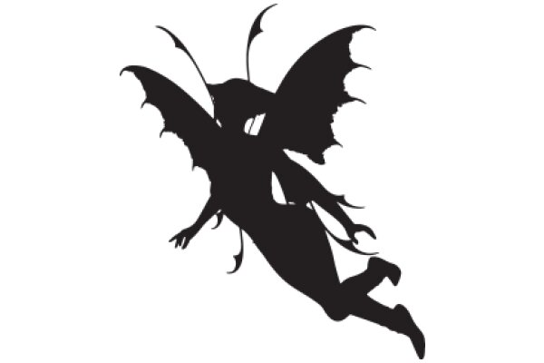 Silhouette of a Fantasy Creature: A Black Bat with a Human-like Figure