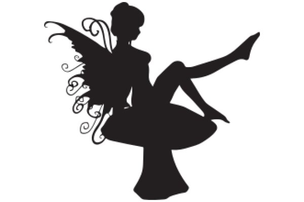 Silhouette of a Female Angel with Wings and Halo