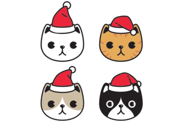 Four Festive Feline Friends, Each Wearing a Santa Hat