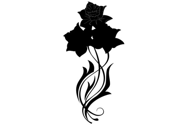 Stylized Black Rose with Flames Design