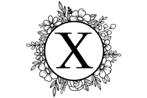 Stylized Flower Wreath with a Letter X at the Center