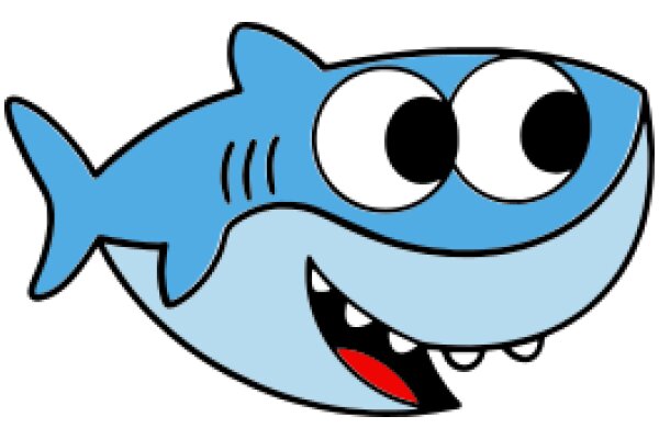 Friendly Blue Cartoon Shark with Big Eyes and Teeth