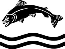 Stylized Black and White Illustration of a Fish and Wave Design