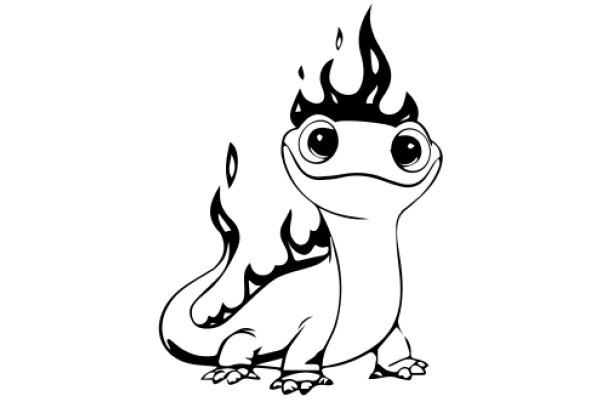 A Whimsical Illustration of a Lizard with a Flame on Its Head