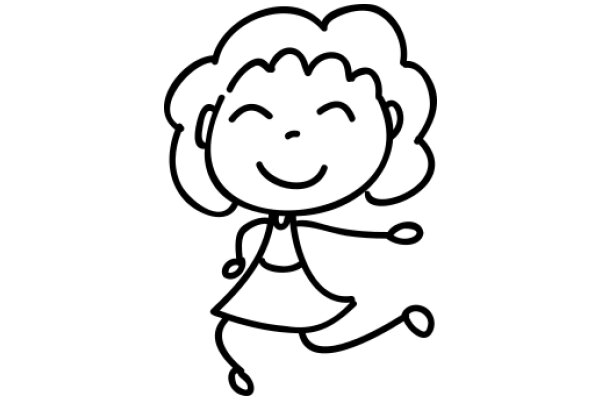 A Simple Line Drawing of a Happy Girl