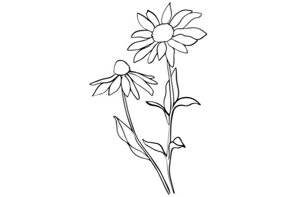 Line Drawing of Two Daisies