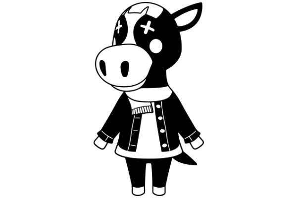 Stylish Cartoon of a Cow with a Jacket and Crosses