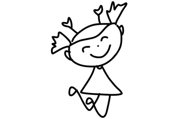 A Whimsical Line Drawing of a Happy Character with Antlers