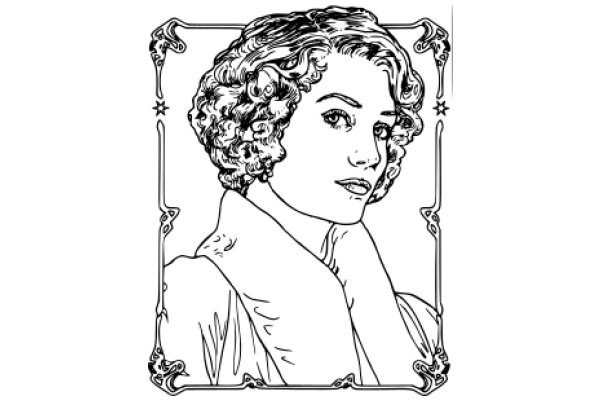 Stylized Portrait of a Woman with Curly Hair, Inside an Ornate Frame