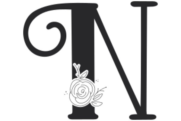 Stylized Letter 'N' with a Rose Design