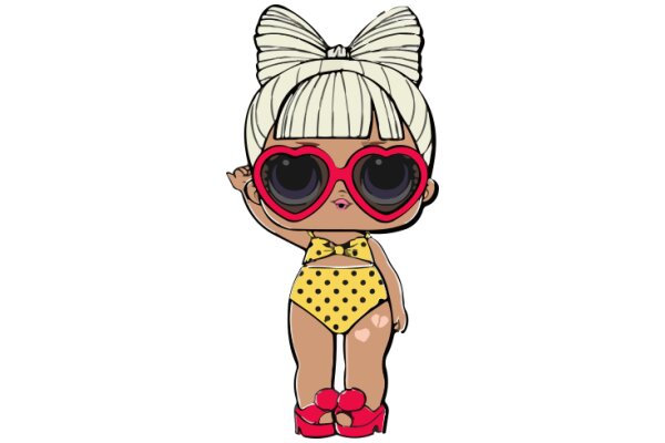 Stylish Cartoon Character in Yellow Swimsuit and Red Sunglasses