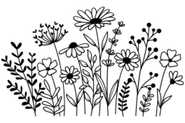 Floral Illustration: A Collection of Daisies, Sunflowers, and Wildflowers