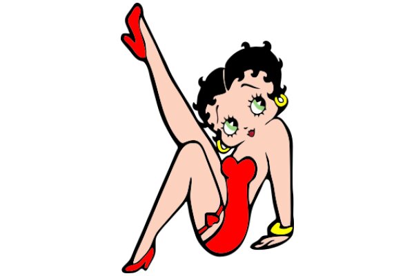 Stylish Cartoon Woman in a Red Swimsuit and High Heels