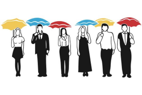 A Collection of Stylized Figures Holding Umbrellas