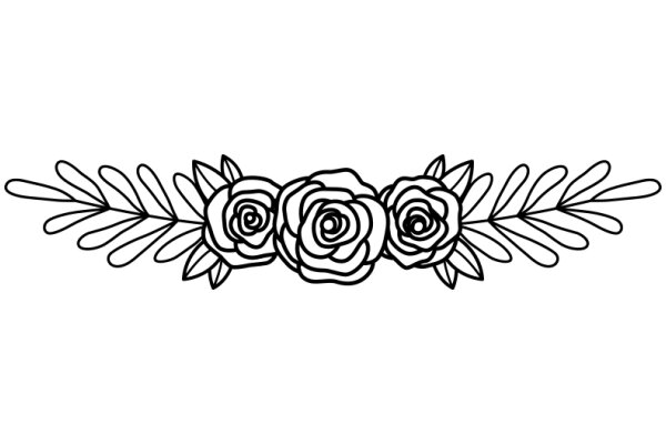 Stylized Floral Pattern with Three Roses and Leaves