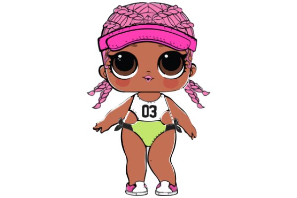 Stylish Cartoon Character in a Pink Headband and Green Swimsuit