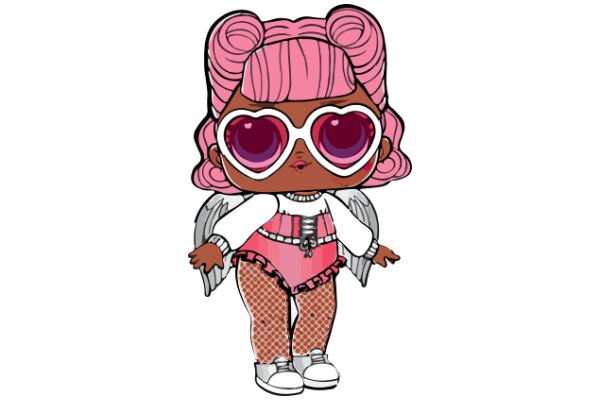 Stylish Cartoon Character with Pink Hair and Heart-Shaped Sunglasses