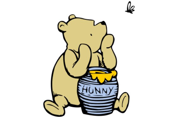 A Cute Cartoon of a Bear with a Honey Jar