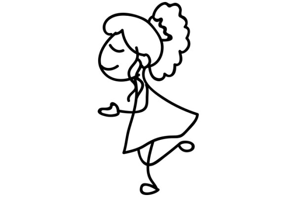 A Whimsical Line Drawing of a Girl with a Ponytail