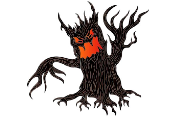 Stylized Illustration of a Flaming Creature with Red and Black Elements