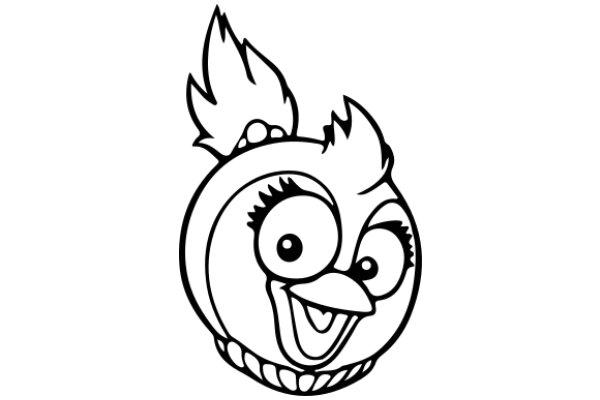 Stylized Cartoon Character: A Charming Chicken with a Smile and Feathered Crown