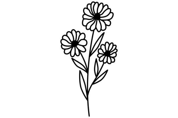 Simplicity in Nature: A Line Drawing of Three Daisies