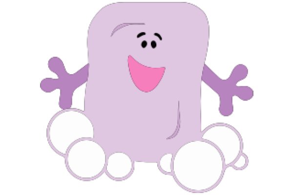 A Purple Cartoon Character with a Big Smile and Bubbles