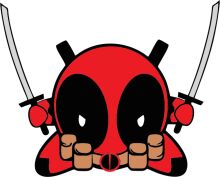 Vibrant Red and Black Cartoon Character with Swords