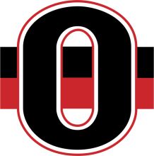 Stylized Letter 'O' with Red and Black Accents