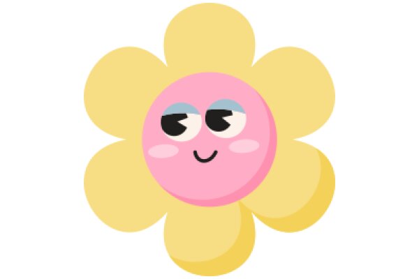 A Whimsical Pink Flower with Yellow Petals and a Smiling Face