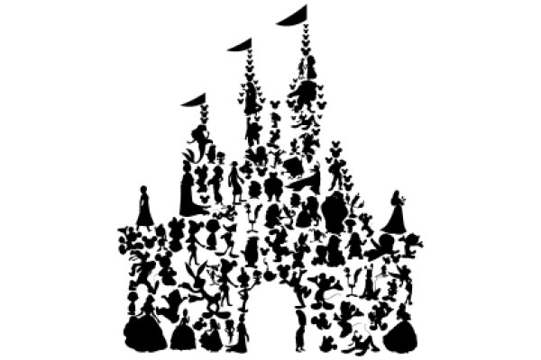 A Silhouette of a Castle Surrounded by a Variety of Silhouetted Characters