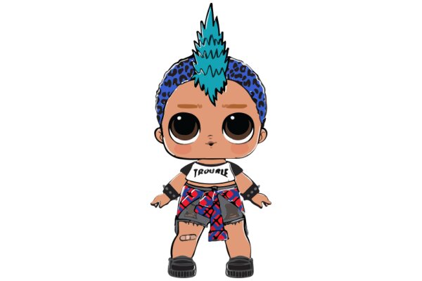 Stylish Cartoon Character with Blue Hair and Spiky Blue Top