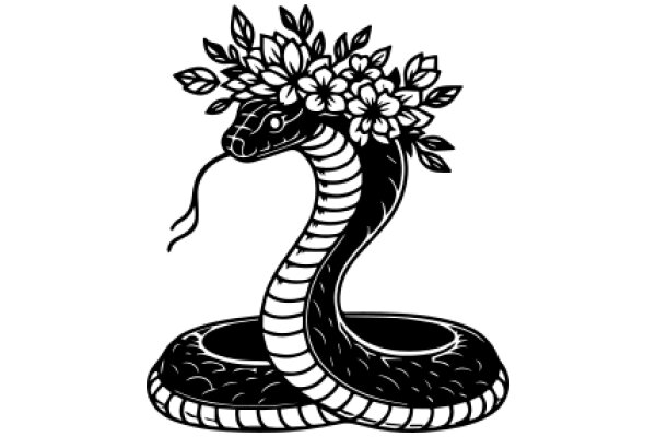 Stylized Illustration of a Snake with a Flower Crown