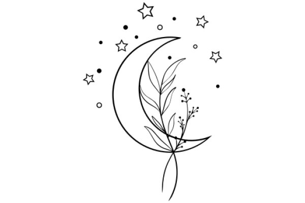 Moonlit Sky with Starry Accents and a Whimsical Plant