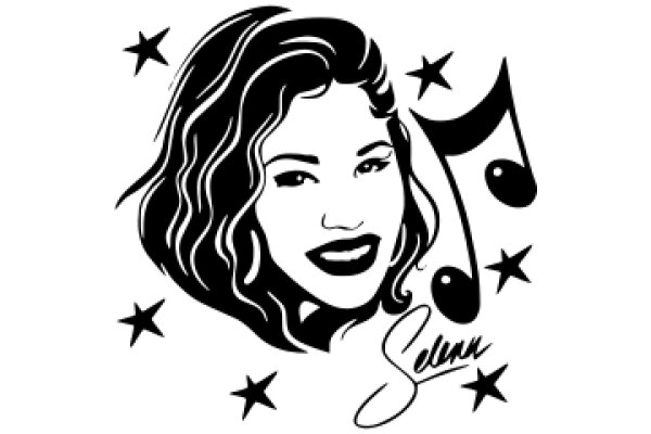 Stylized Portrait of a Woman with Music Notes and Stars