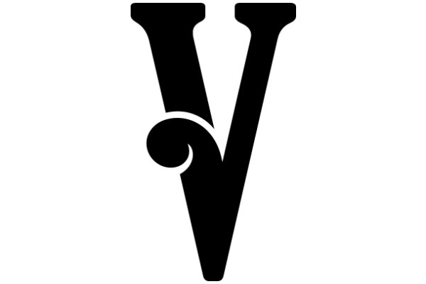 Stylized Black Letter 'V' with a Curved Swirl Design