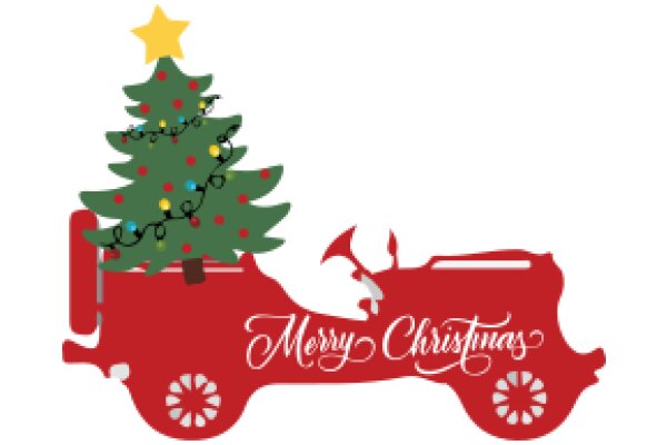 Merry Christmas: A Festive Illustration of a Truck Pulling a Christmas Tree